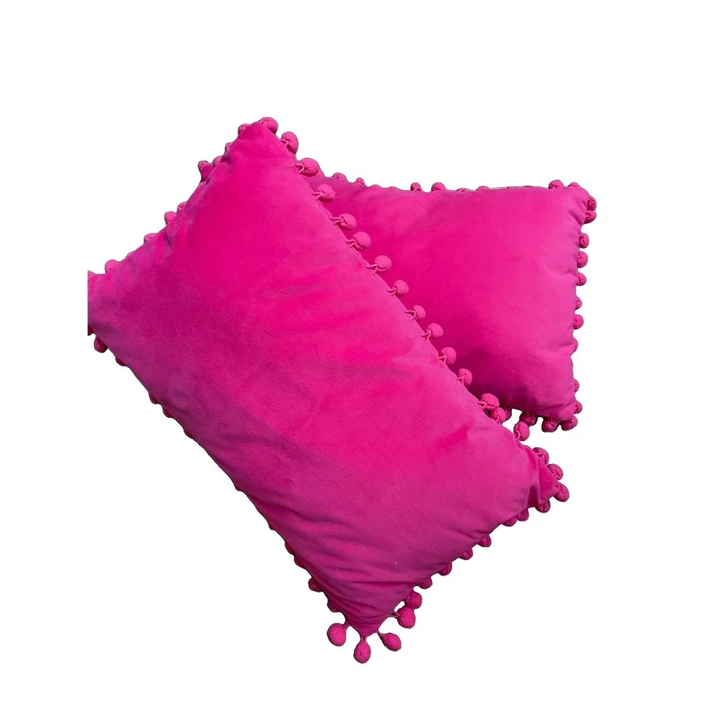 PINK VELVETEEN Pom Pom THROW PILLOWS 10